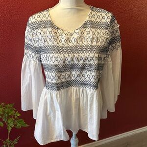 White Blouse with Black Smocking